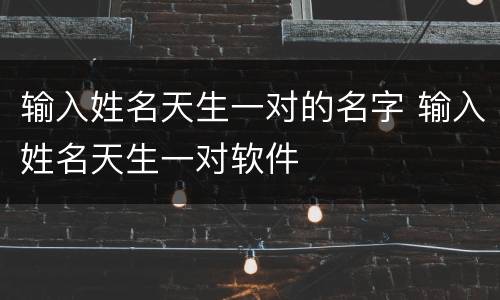 输入姓名天生一对的名字 输入姓名天生一对软件