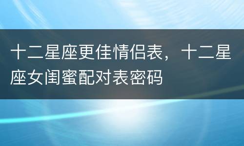 十二星座更佳情侣表，十二星座女闺蜜配对表密码