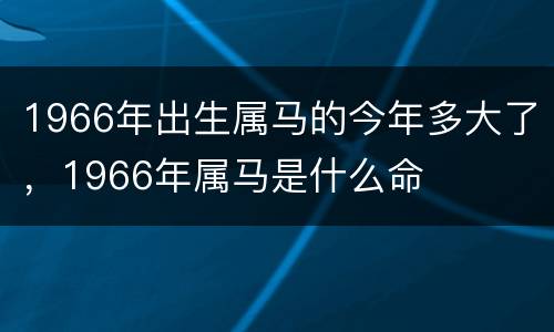 1966年出生属马的今年多大了，1966年属马是什么命