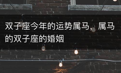 双子座今年的运势属马，属马的双子座的婚姻
