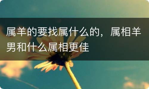 属羊的要找属什么的，属相羊男和什么属相更佳