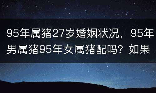 95年属猪27岁婚姻状况，95年男属猪95年女属猪配吗？如果结婚以后好