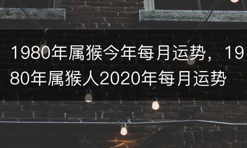 1980年属猴今年每月运势，1980年属猴人2020年每月运势