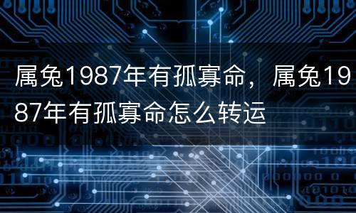 属兔1987年有孤寡命，属兔1987年有孤寡命怎么转运