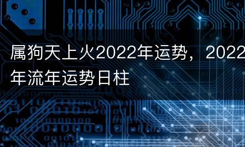 属狗天上火2022年运势，2022年流年运势日柱