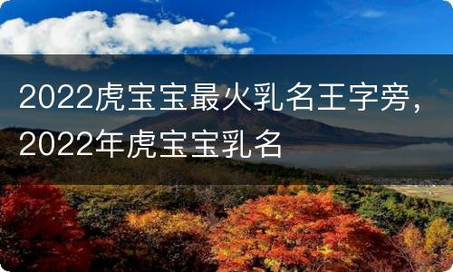 2022虎宝宝最火乳名王字旁，2022年虎宝宝乳名