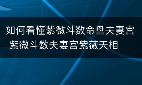 如何看懂紫微斗数命盘夫妻宫 紫微斗数夫妻宫紫薇天相