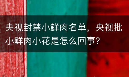 央视封禁小鲜肉名单，央视批小鲜肉小花是怎么回事？