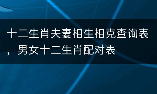十二生肖夫妻相生相克查询表，男女十二生肖配对表