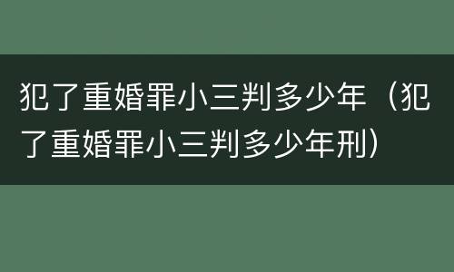 犯了重婚罪小三判多少年（犯了重婚罪小三判多少年刑）