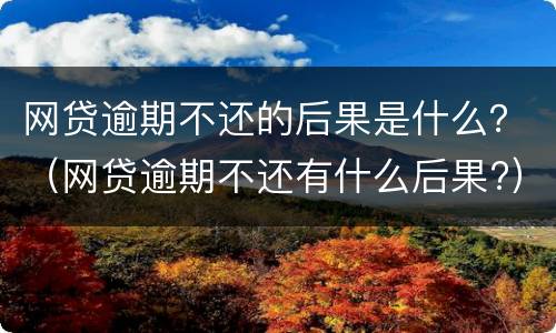 网贷逾期不还的后果是什么？（网贷逾期不还有什么后果?）