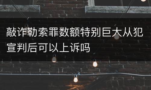 敲诈勒索罪数额特别巨大从犯宣判后可以上诉吗