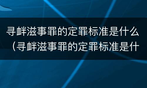 寻衅滋事罪的定罪标准是什么（寻衅滋事罪的定罪标准是什么意思）