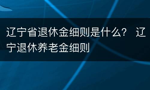 辽宁省退休金细则是什么？ 辽宁退休养老金细则