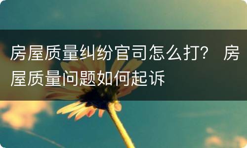 房屋质量纠纷官司怎么打？ 房屋质量问题如何起诉