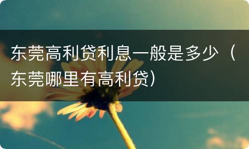 东莞高利贷利息一般是多少（东莞哪里有高利贷）