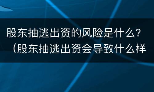 股东抽逃出资的风险是什么？（股东抽逃出资会导致什么样的后果）