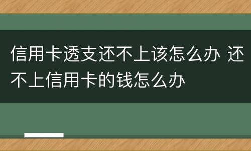 信用卡透支还不上该怎么办 还不上信用卡的钱怎么办
