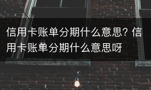 信用卡账单分期什么意思? 信用卡账单分期什么意思呀