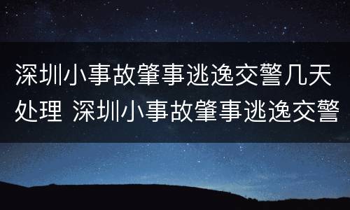 深圳小事故肇事逃逸交警几天处理 深圳小事故肇事逃逸交警几天处理完毕