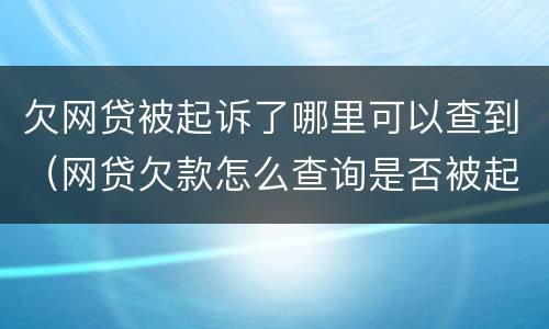 欠网贷被起诉了哪里可以查到（网贷欠款怎么查询是否被起诉）