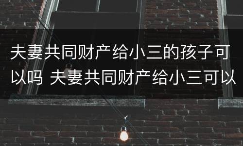 夫妻共同财产给小三的孩子可以吗 夫妻共同财产给小三可以追回吗
