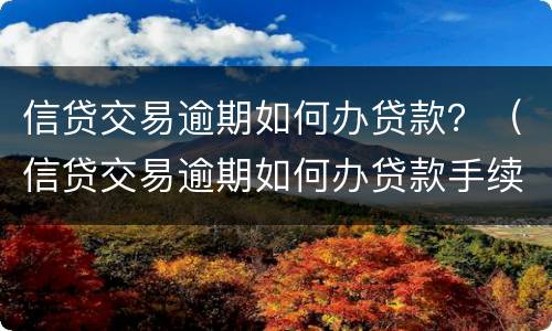 信贷交易逾期如何办贷款？（信贷交易逾期如何办贷款手续）