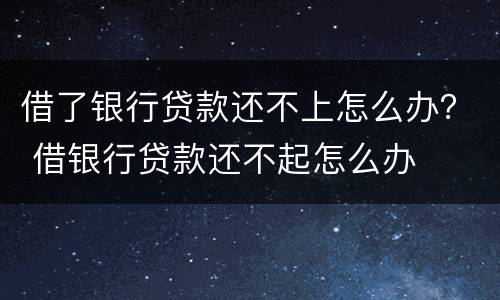 借了银行贷款还不上怎么办？ 借银行贷款还不起怎么办