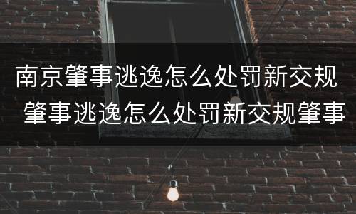 南京肇事逃逸怎么处罚新交规 肇事逃逸怎么处罚新交规肇事逃逸违反条款