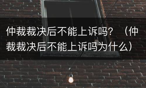 仲裁裁决后不能上诉吗？（仲裁裁决后不能上诉吗为什么）