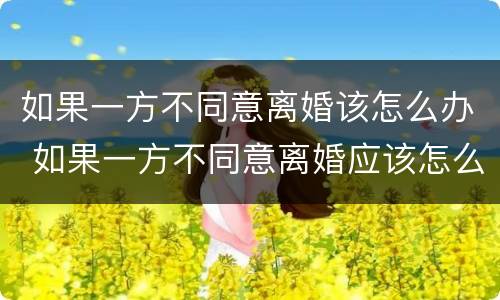 如果一方不同意离婚该怎么办 如果一方不同意离婚应该怎么办