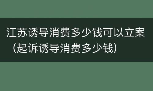 江苏诱导消费多少钱可以立案（起诉诱导消费多少钱）