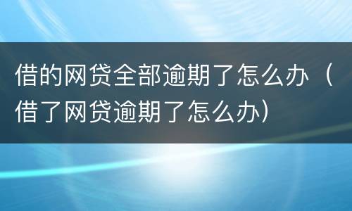 借的网贷全部逾期了怎么办（借了网贷逾期了怎么办）