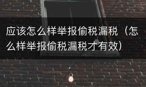 应该怎么样举报偷税漏税（怎么样举报偷税漏税才有效）
