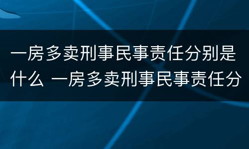 一房多卖刑事民事责任分别是什么 一房多卖刑事民事责任分别是什么罪