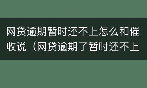 网贷逾期暂时还不上怎么和催收说（网贷逾期了暂时还不上,会上门催收吗?）