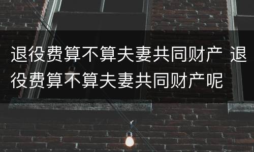 退役费算不算夫妻共同财产 退役费算不算夫妻共同财产呢