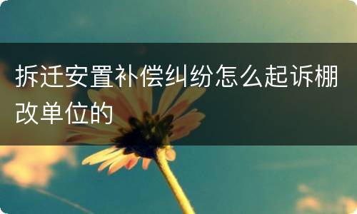 拆迁安置补偿纠纷怎么起诉棚改单位的