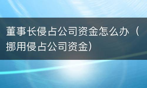 董事长侵占公司资金怎么办（挪用侵占公司资金）