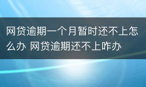 网贷逾期一个月暂时还不上怎么办 网贷逾期还不上咋办