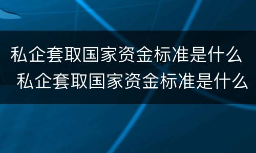 私企套取国家资金标准是什么 私企套取国家资金标准是什么意思