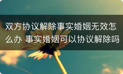 双方协议解除事实婚姻无效怎么办 事实婚姻可以协议解除吗
