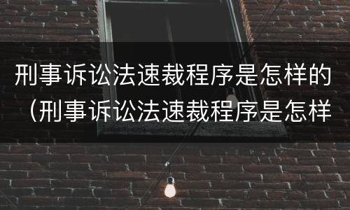 刑事诉讼法速裁程序是怎样的（刑事诉讼法速裁程序是怎样的法律规定）