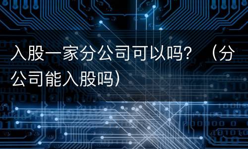 入股一家分公司可以吗？（分公司能入股吗）