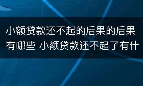 小额贷款还不起的后果的后果有哪些 小额贷款还不起了有什么后果
