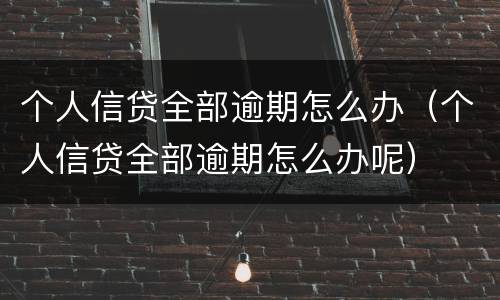 个人信贷全部逾期怎么办（个人信贷全部逾期怎么办呢）