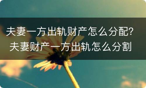 夫妻一方出轨财产怎么分配？ 夫妻财产一方出轨怎么分割