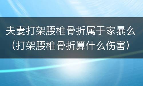 夫妻打架腰椎骨折属于家暴么（打架腰椎骨折算什么伤害）