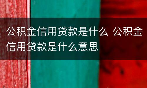 公积金信用贷款是什么 公积金信用贷款是什么意思