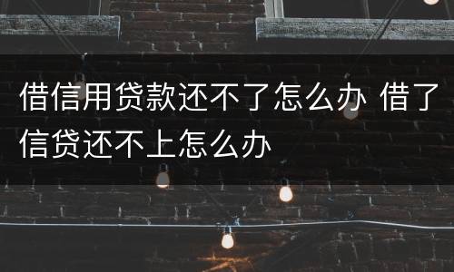 借信用贷款还不了怎么办 借了信贷还不上怎么办